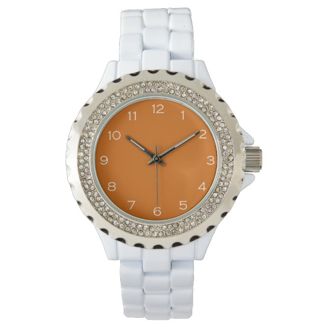 Montre Chiffres blancs sur l'eau orange (devant)