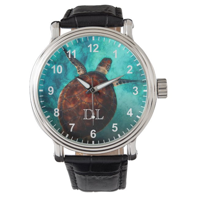 Montre Chiffres de monogramme de Honu de tortue hawaiienn (devant)