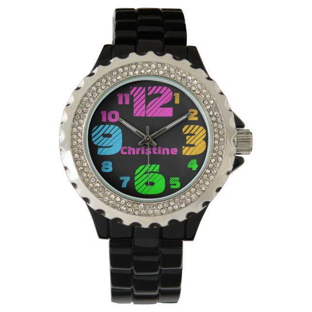 Montre Chiffres de Neon Chunky Femmes Black Watch (devant)