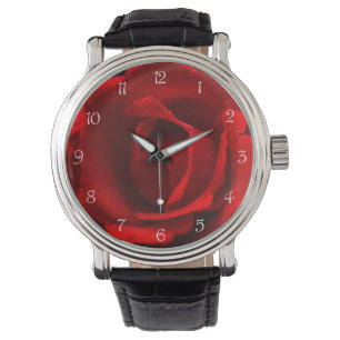 Montre Chiffres de script blanc de la Rose rouge Mens Wat