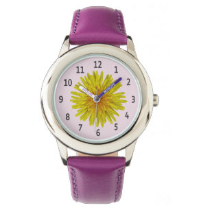 Montre Chiffres jaunes de noir de fleur de pissenlit sur