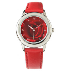 Montre Chiffres romains à la rose rouge Chiffres romains