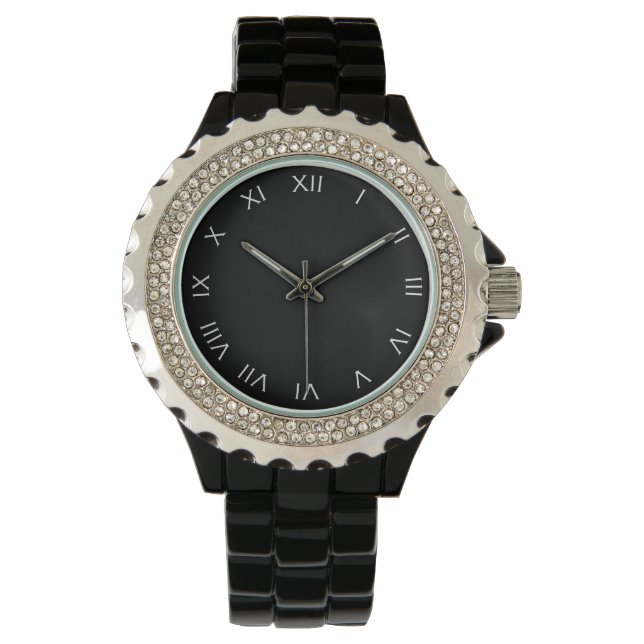 Montre Chiffres romains blancs sur l'eau noire (devant)