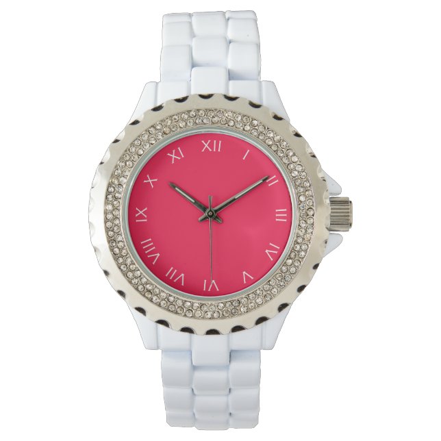 Montre Chiffres romains blancs sur rose (devant)