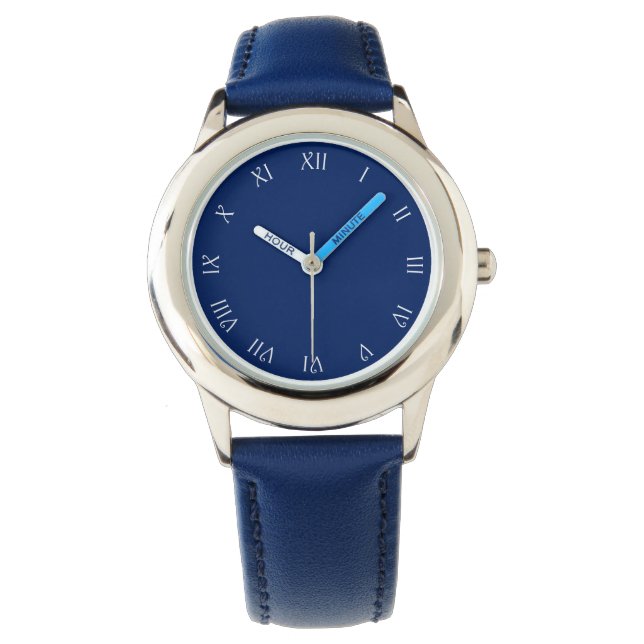 Montre Chiffres romains en caractères blancs sur le bleu (devant)