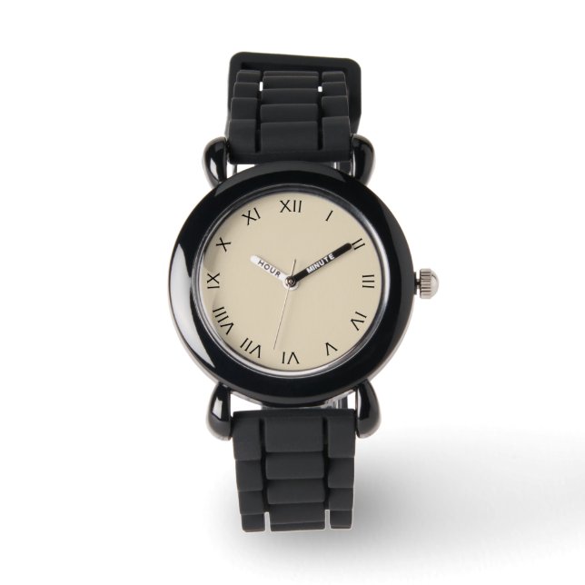 Montre Chiffres romains noirs sur blanc beige (Recto)