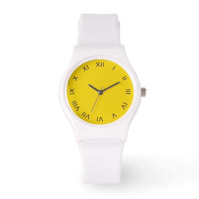 Montre Chiffres romains noirs sur l'eau jaune (Recto)