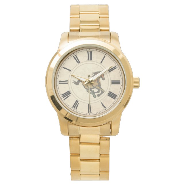 MONTRE CHIFFRES ROMAINS RUSTIQUES CHEVAL VINTAGE (devant)