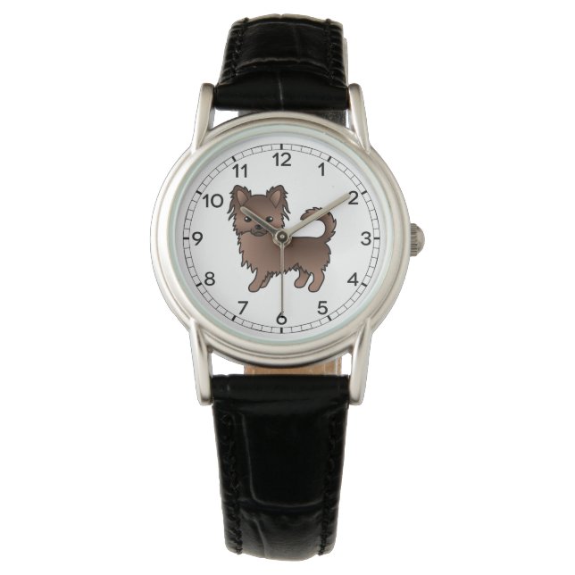 Montre Chihuahua à robe longue au chocolat Chien de dessi (devant)