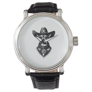 Montre Chihuahua Cow-boy de style gravure western vintage