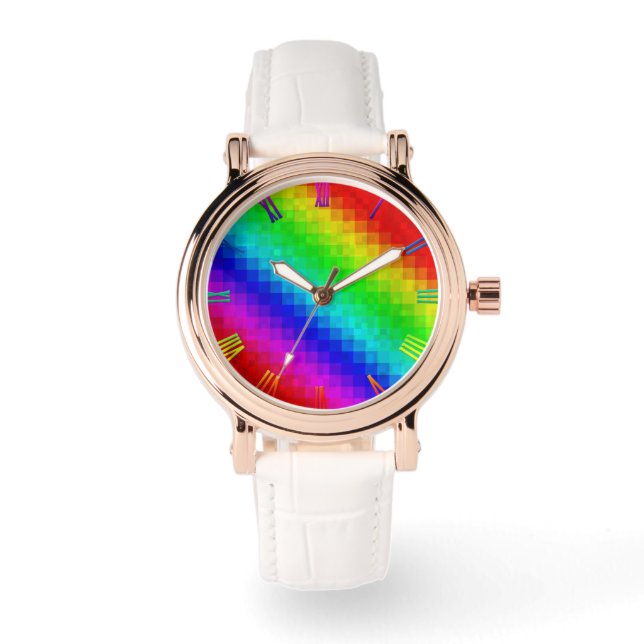 Montre Chimmer en mosaïque arc-en-ciel chaud, (Recto)
