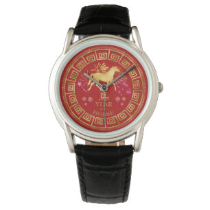 Montre Chinois Zodiac Horse Rouge/Or ID542