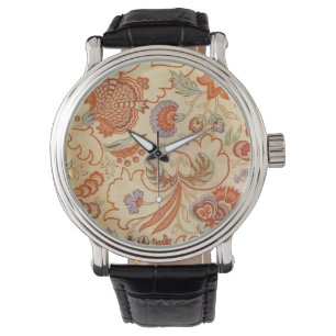 Montre Chintz Floral Antique Terracotta Français Vintage