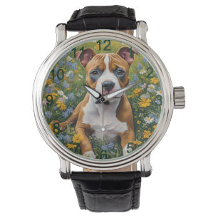 Montre Chiot Terrier Brown Et Blanc Du Staffordshire