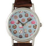 Montre Chocolat confiserie<br><div class="desc">Délicieux chocolat et confiserie motif sur un arrière - plan bleu oeuf de canard,  plein de douceurs et de tentations ! Celui-ci n'a cependant aucune calories.</div>