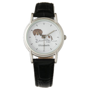 Montre Chocolat & Tan Piebald cheveux longs Dachshund & N