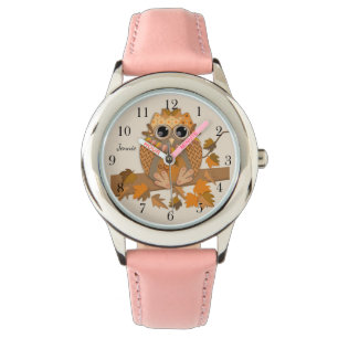 Montre Chouette automne mignonne avec nom personnalisé nu