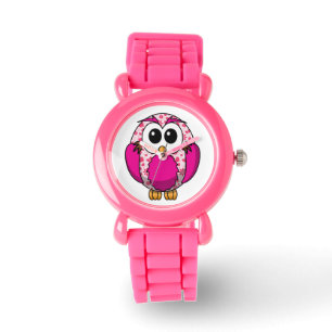 Montre Chouette aux coeurs roses mignonnes