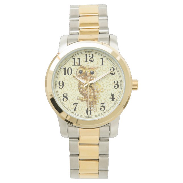 Montre Chouette baroque d'or (devant)