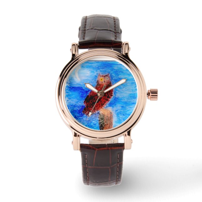 Montre Chouette Brown sous le clair de lune (Recto)