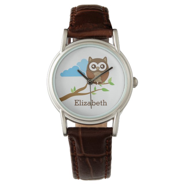 Montre Chouette Brown sur branche Ajouter un nom personna (devant)