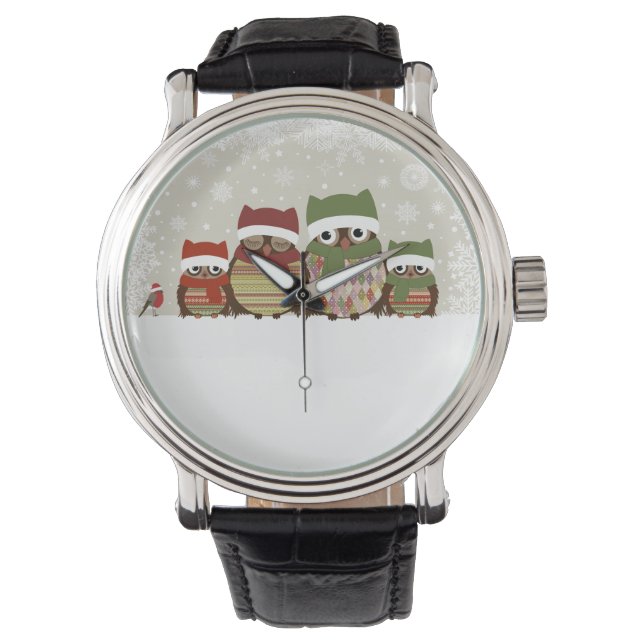 Montre Chouette Chouette Famille Chouette Cuir Vintage (devant)