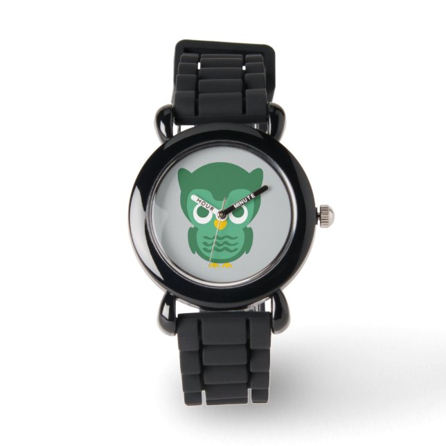 Montre Chouette De Cartoon Vert Et Jaune 2 (Recto)