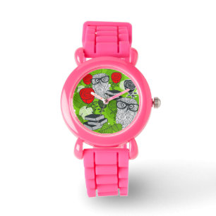 Montre Chouette en roses rouges