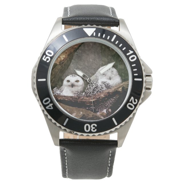 Montre Chouette Harfang Couple Art Bois Faune (devant)