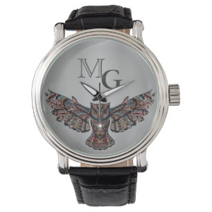 Montre Chouette métallique cool sur argent Monogramme