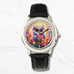 Montre Chouette mignonne Coloré Floral Enfants Fille<br><div class="desc">Chouette mignonne Colorful Floral Kids Girly Watches présente un chouette chouette brillant et coloré avec des fleurs. Créé par Evco Studio www.zazzle.com/store/evcostudio</div>