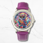Montre Chouette mignonne Colorée Lumineuse Lune Fille Enf<br><div class="desc">Chouette mignonne Colorful Floral Lune Lune brillante Les Montres de fille avec un chouette brillant et coloré avec des fleurs. Créé par Evco Studio www.zazzle.com/store/evcostudio</div>
