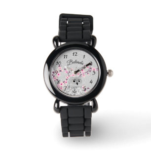 Montre Chouette mignonne Fleur de cerisier Parties scinti