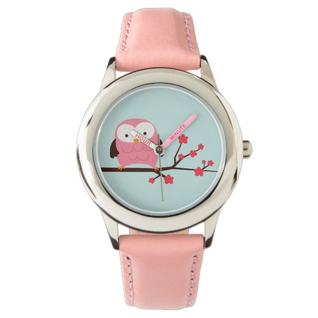 Montre Chouette rose de printemps mignonne (devant)