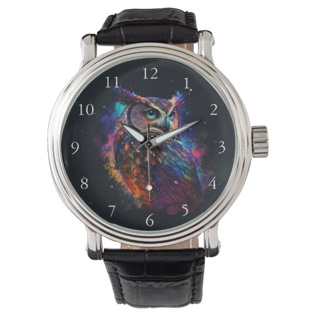 Montre Chouette spatiale colorée (devant)
