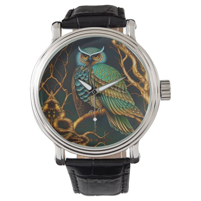 Montre Chouette Turquoise et Or (devant)