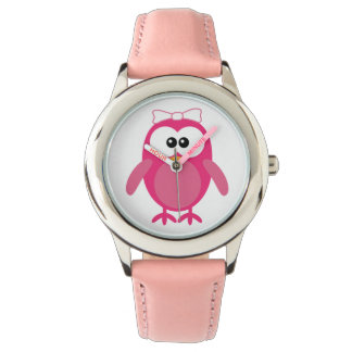 Montre Chouette vectorielle rose mignonne avec ruban