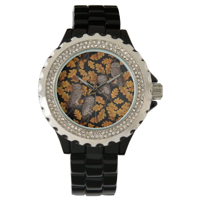 Montre Chouettes d'automne sur noir (devant)