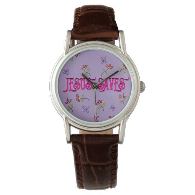 Montre Chrétien "Jésus Sauvait" Floral Imprimer sur le vi (devant)