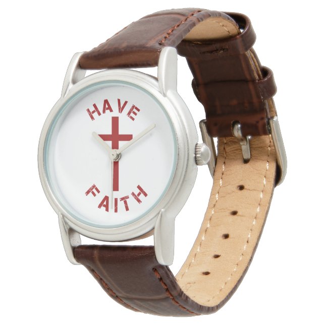 Montre Christian have Faith Croix Rouge et design de text (Incliné)