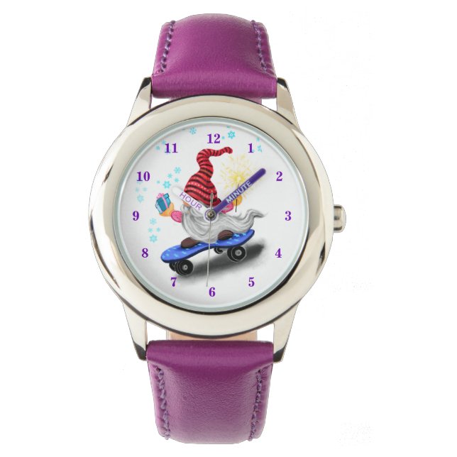 Montre Christmas Watch Gift Skater Gnome avec cadeaux (devant)