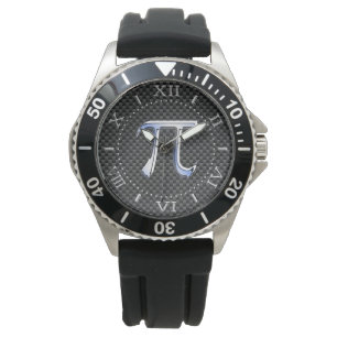 Montre Chrome Argent Comme Pi Symbole sur Carbon Dial