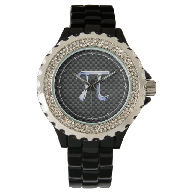 Montre Chrome Argent Comme Symbole Pi sur Fibre de Carbon (devant)