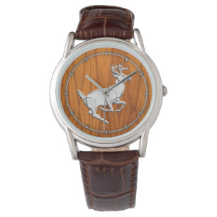 Montre Chrome coureur de cerf sur l'impression en teck fi