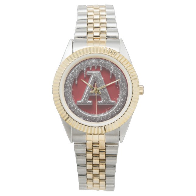 Montre Chrome Drip Lettre A Monogramme Icône Paillettes (devant)