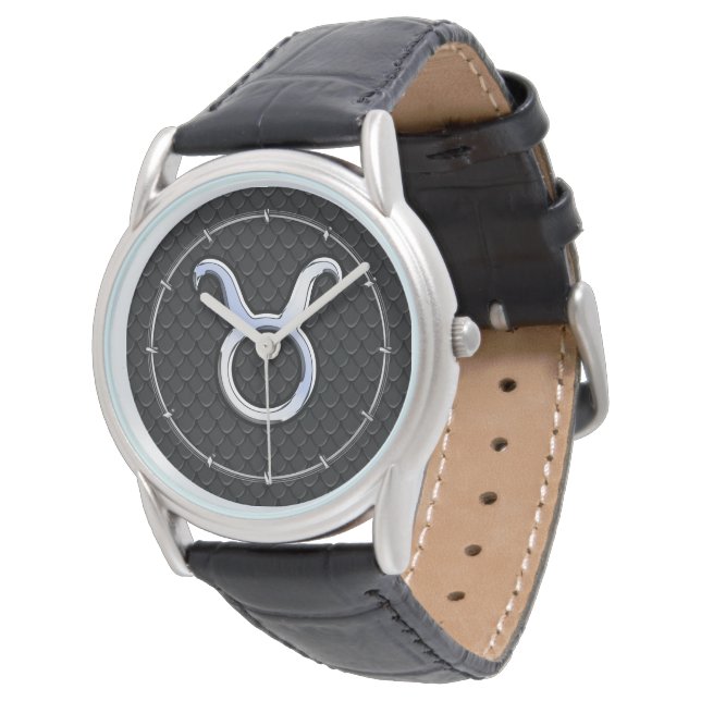 Montre Chrome Like Taurus Zodiac Sign on Black Snake Skin (Incliné)