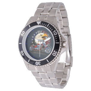 Montre Chrome Moto Chopper Aigle Patriotique Drapeau USA