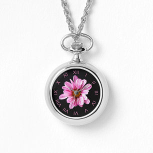 Montre Chrysanthemum Fleur rose Roman Num waa