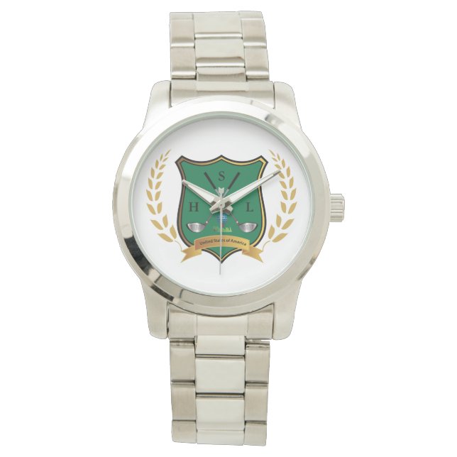 Montre Cimier de GOLF avec Laurel Wreath Monogramme Mens  (devant)