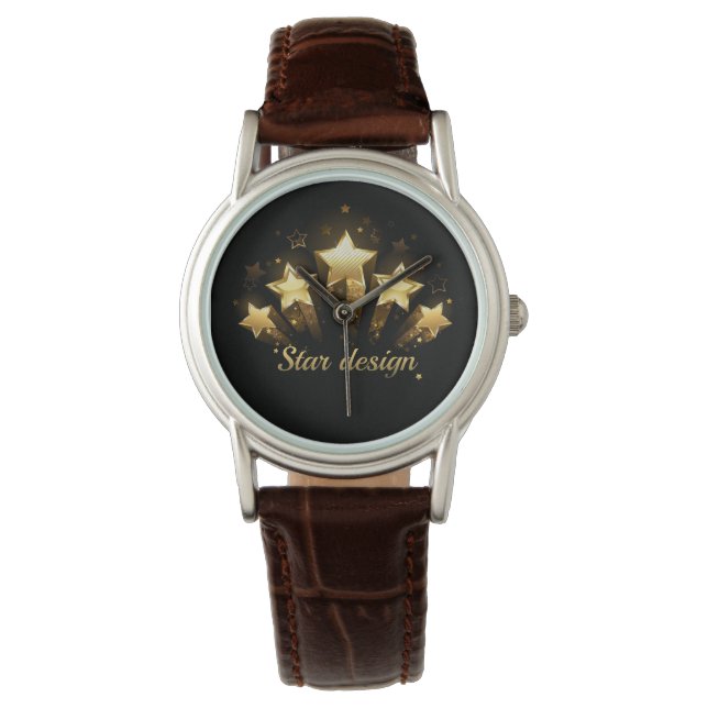 Montre Cinq étoiles d'or en noir (devant)
